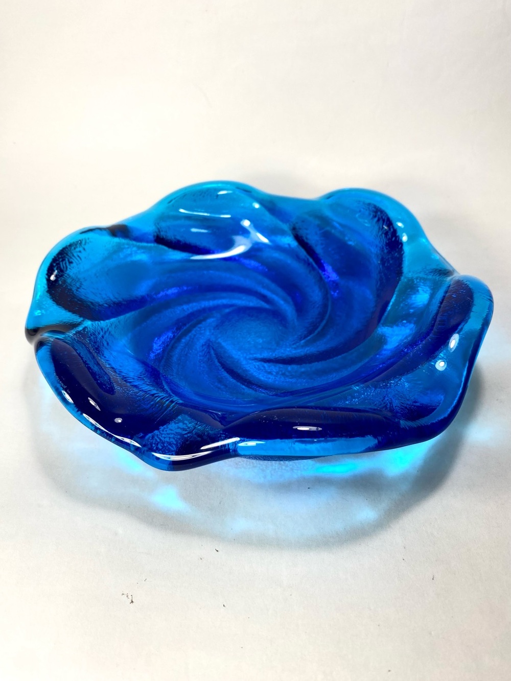Vintage Fenton Cobalt Blue Art Glass Ashtray Trinket Dish Catchall Bowl